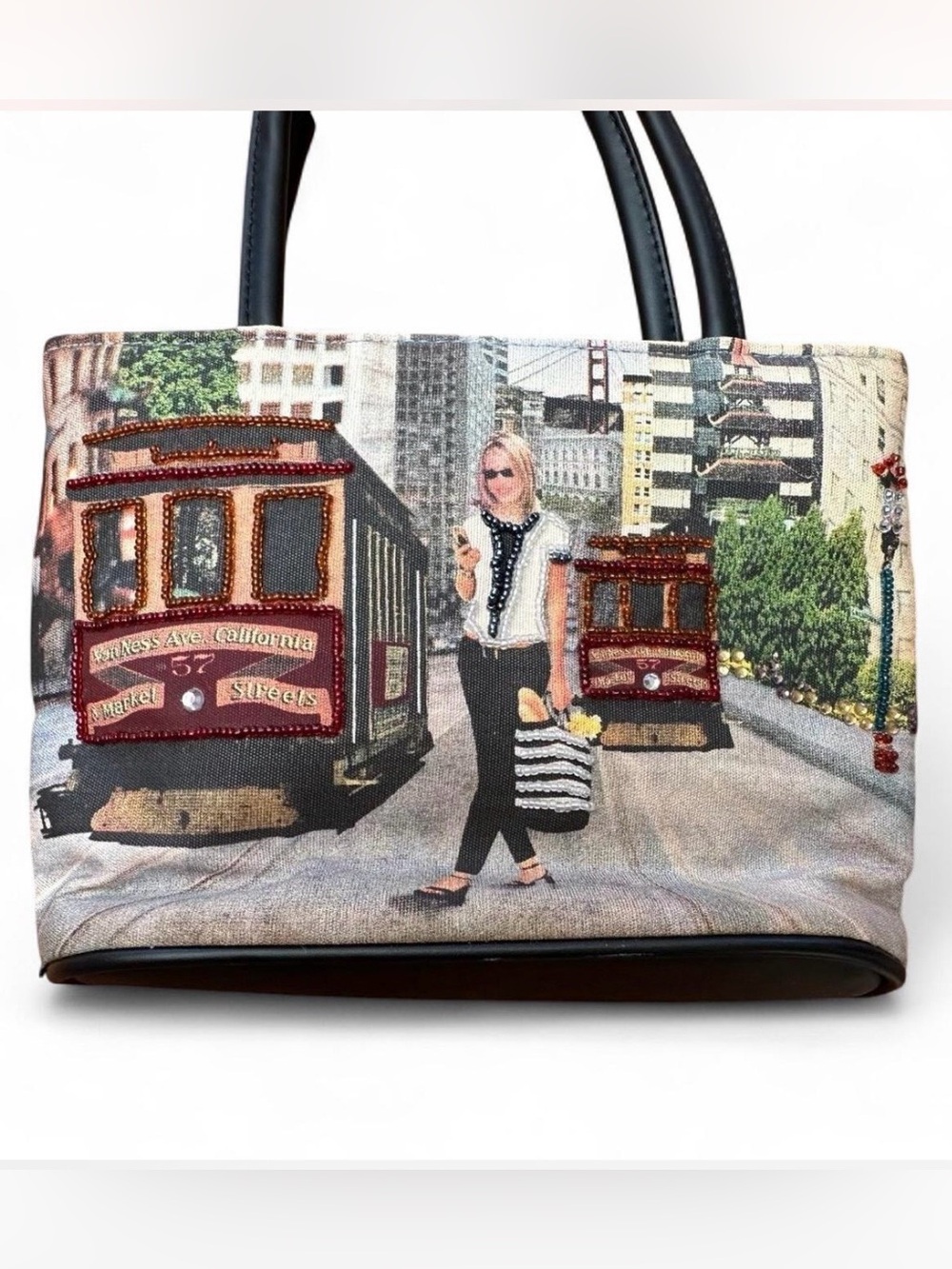 Y2k City Street Beaded Print Satchel Handbag